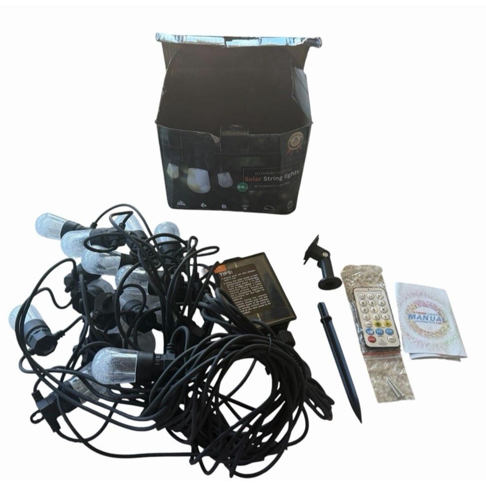Outdoor Solar String LIghts With Remote Control 59 Feet 16 LED Bulbs 2 Color